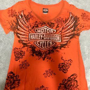 Harley Davidson Women's Vneck Shirt XL Orange
